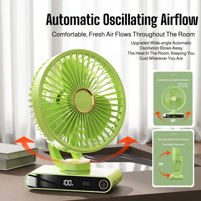 Office Technologies - 新しいデジタルディスプレイ搭載スイングクリップファン、直感的なナイトライト付き、高効率冷却、寮、オフィス、家庭用ポータブルファン